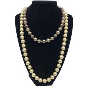 Vintage MCM Lot of 2 Faux Pearl Necklaces Pearl White and Grayish/Beige Japan